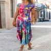 AHAIJ Women Summer Casual Maxi Dress Floral Printed Loose Pockets Short Sleeve Split Boho Dresses (Colorful,Large) view 2
