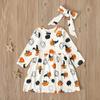 1-6T Toddler Kids Baby Girls Halloween Outfits Ghost Pumpkin Print Long Sleeve Dress Winter Clothes (White, 5-6 T) view 3