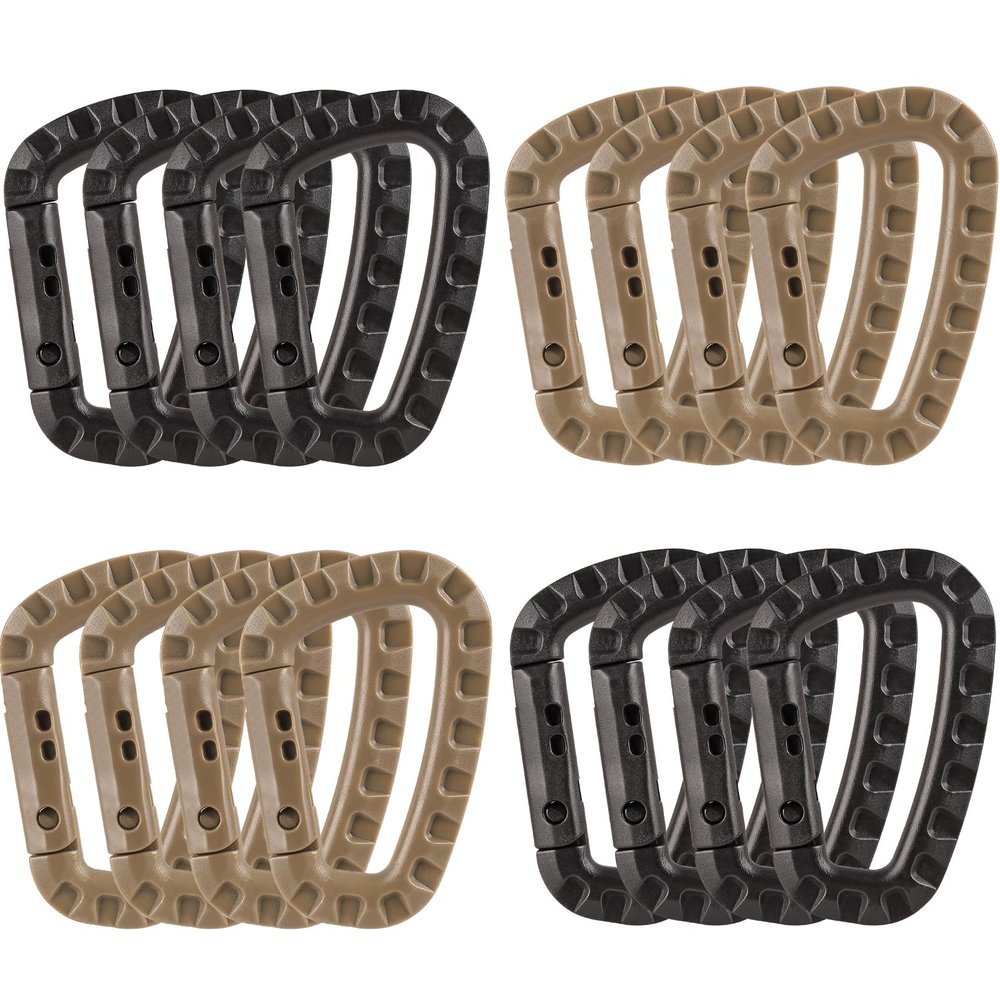 16 Pack Tactical Carabiners Keychain D Rings Spring Snap Gear Clip Utility Hooks Backpack Hanging Buckle Travelling for Camping