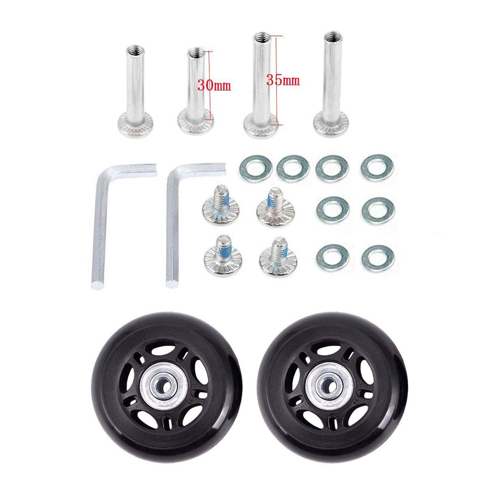 Byaning 2 Sets Luggage Suitcase Wheels Replacement,60/64/68/70/75/78mm Inline Outdoor Skate Replacement Wheels,Rubber Swivel Caster Wheels Repair Kits (OD:64 W:18 ID:6 Axles: 30 & 35)