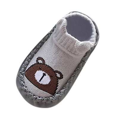 Infant Baby Socks Shoes Indoor Floor Slipper Anti-Slip Soft Sole Protect Toes Baby Booties Newborn Cartoon Shoes Boots. / (Gray, 12)