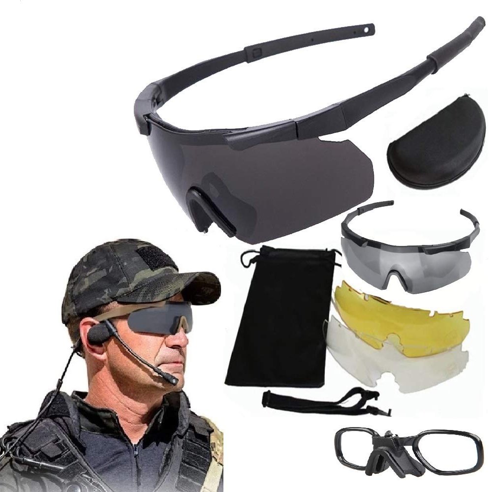 GALAXYLENSE ICE DEA Tactical Combat Glasses For Men - Shooting Glasses - Hunting Glasses - 3 Color Replacement lens (Black)