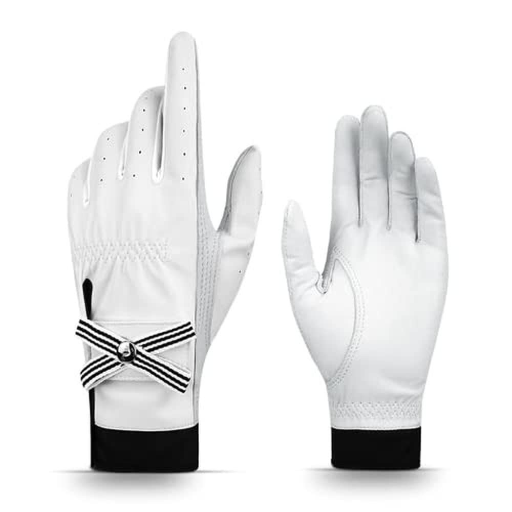 Biggold Golf Gloves Left Hand and Right Handed Women Sheepskin Glove Ladies Genuine Leather Elegant Sport Gloves Anti-Slip Training Mittens 1 Pair (White,19)
