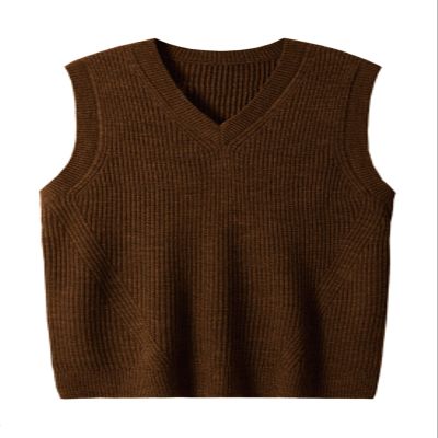 zhilifs Mens V-Neck Knitted Sweater Sleeveless Pullover Knitwear Vest Solid Plain Loose Fit All Match Sweater Tops_Chocolate_XXX-Large