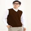 zhilifs Mens V-Neck Knitted Sweater Sleeveless Pullover Knitwear Vest Solid Plain Loose Fit All Match Sweater Tops_Chocolate_XXX-Large view 2