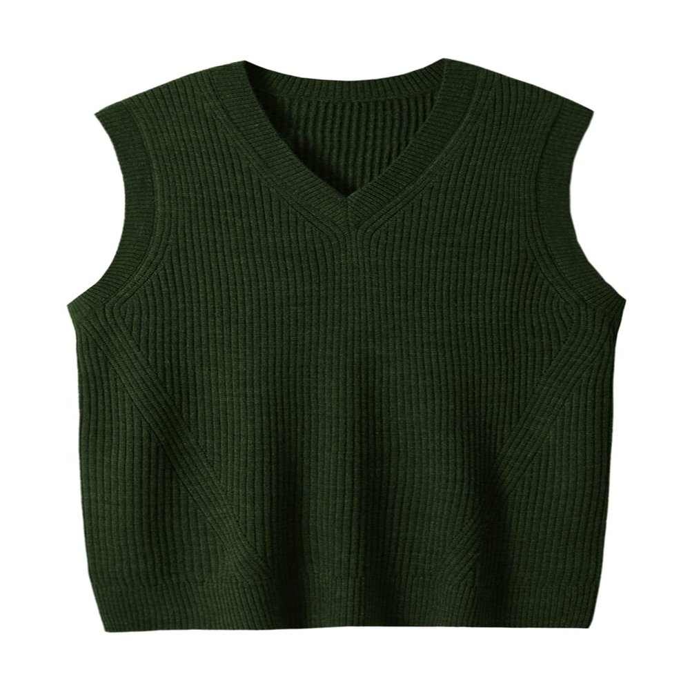 zhilifs Mens V-Neck Knitted Sweater Sleeveless Pullover Knitwear Vest Solid Plain Loose Fit All Match Sweater Tops_Dark Green_XXX-Large