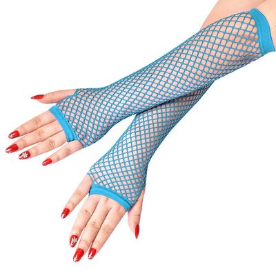 Lastclream 80s Fishnet Sleeves for Women Cosplay Costume Party Accessories Fingerless Mesh Fishnet Gloves (Wathet Blue)