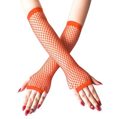 Lastclream 80s Fishnet Sleeves for Women Cosplay Costume Party Accessories Fingerless Mesh Fishnet Gloves (Orange)