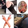 Lastclream 80s Fishnet Sleeves for Women Cosplay Costume Party Accessories Fingerless Mesh Fishnet Gloves (Orange) view 3