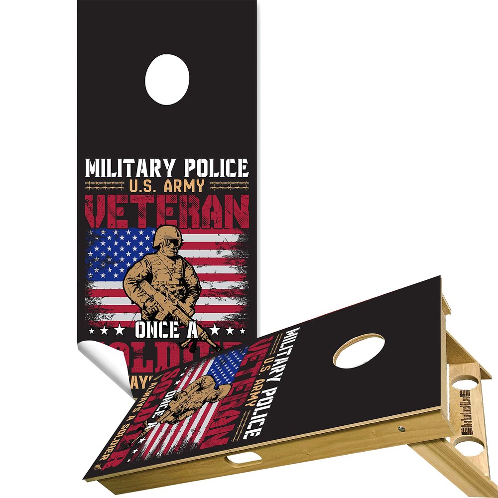 Beerpongtoss Cornhole Board Wraps, 30+ Designs Cornhole Decals and Wraps for Boards (Set of 2), Bean Bag toss Wrap Stickers (Military Power Veteran)