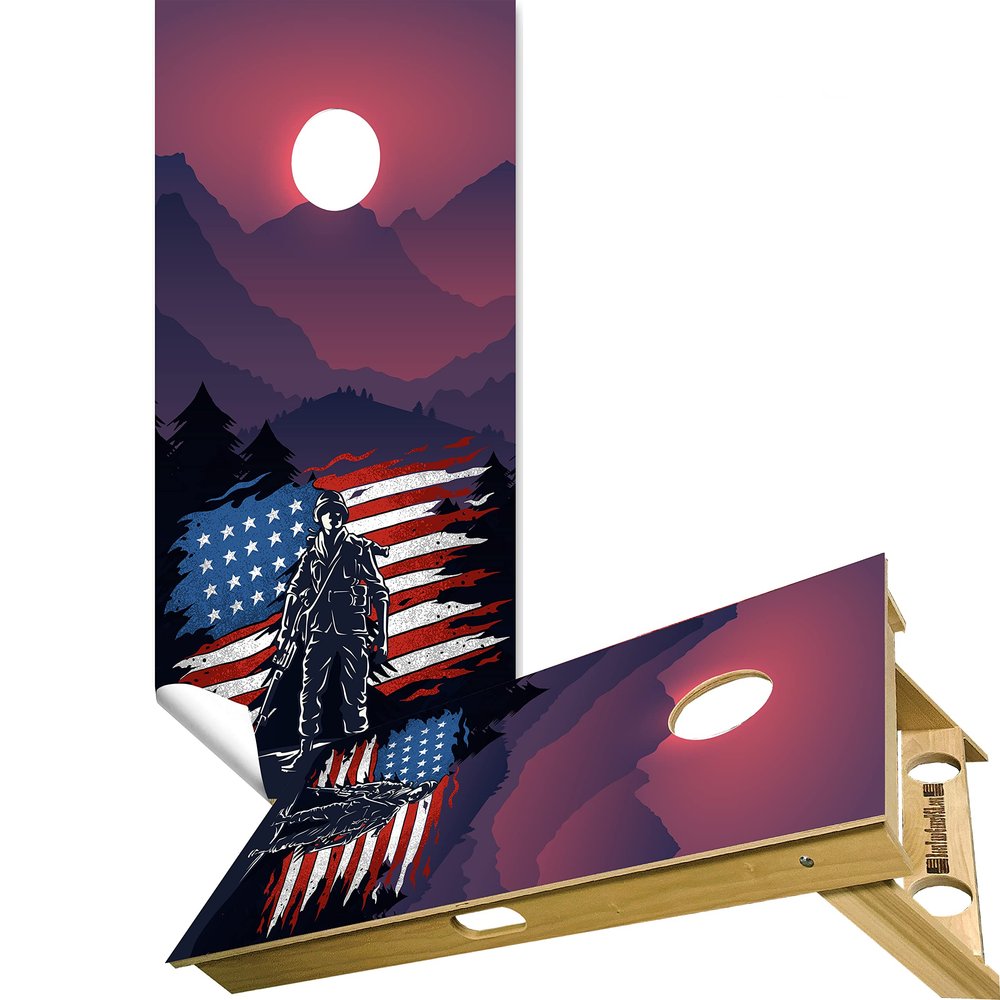 Beerpongtoss Cornhole Board Wraps, 30+ Designs Cornhole Decals and Wraps for Boards (Set of 2), Bean Bag toss Wrap Stickers (Sunrise American)