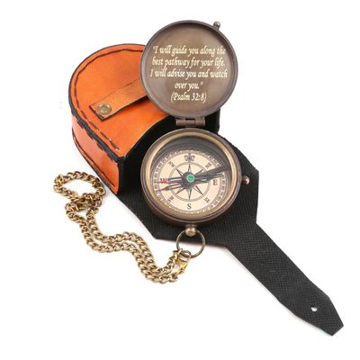 Engraved Compass with authentic leather case, Christmas gift, High School Graduation Gift, College Graduation Gift for Him, Religious, Baptism, Birthday Gift for Her Halloween Gifts For item