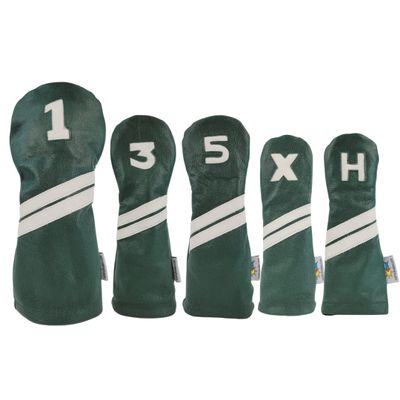 Sunfish Green and White Leather Golf Club Headcover 5 Piece Set 1 3 5 X H Driver 2 Fairways 2 Hybrids