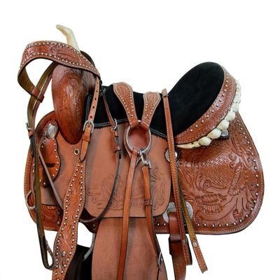 Arabian Horse Western Saddle 15 16 17 Pleasure Tooled Leather Trail TACK Set (15 in)