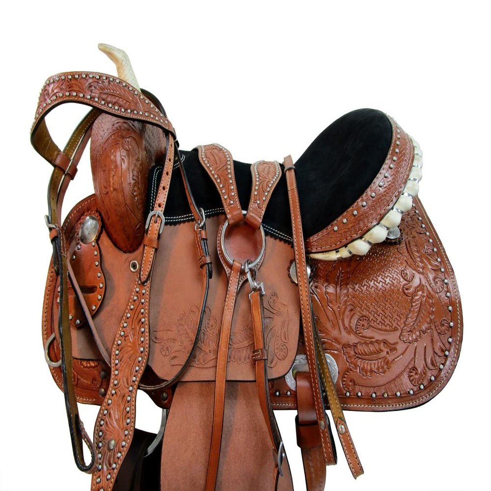 Arabian Horse Western Saddle 15 16 17 Pleasure Tooled Leather Trail TACK Set (15 in)