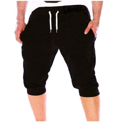 snowshine Men's 3/4 Jogger Capri Pants Elastic Drawstring Waist Sweatpants Casual Workout Gym Below Knee Shorts with Pockets Black