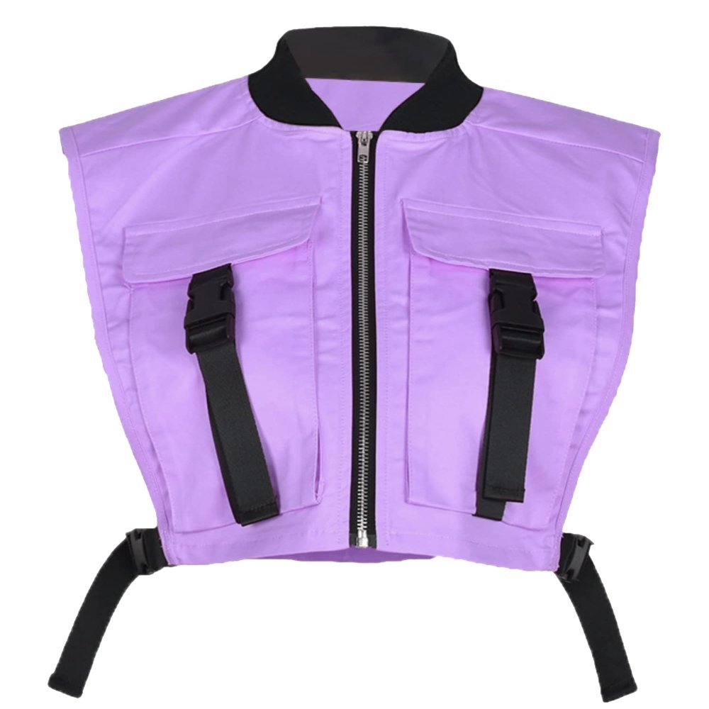 Bnigung Women's Sexy Crop Cargo Vest Sleeveless Buckle Zip Up Vest Jacket Tops Steampunk Streetwear with Pockets(Purple,S)