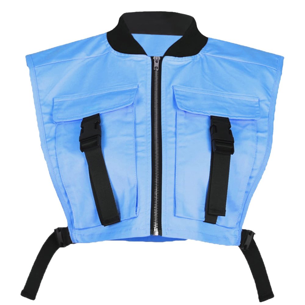 Bnigung Women's Sexy Crop Cargo Vest Sleeveless Buckle Zip Up Vest Jacket Tops Steampunk Streetwear with Pockets(Blue,XL)