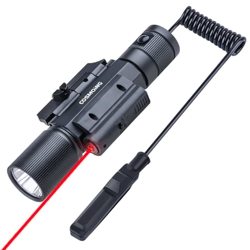 COSMOING Red Laser Sight Combo, 800 Lumens Tactical Long Gun Flashlight 4 Modes Rail Mounted with Remote Pressure Switch