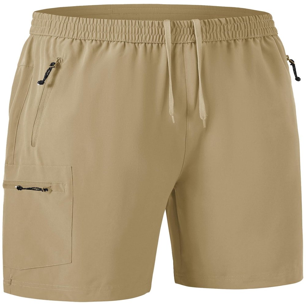Rdruko Men's Outdoor Work Hiking Shorts Water Resistant Stretch Cargo Shorts Elastic Waist(Khaki, US S)