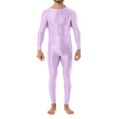 Jhaoyu Men 2 Piece Workout Set Compression Crew Neck Long Sleeve Shirt with Pants Sports Tight Base Layer Top Lavender Large