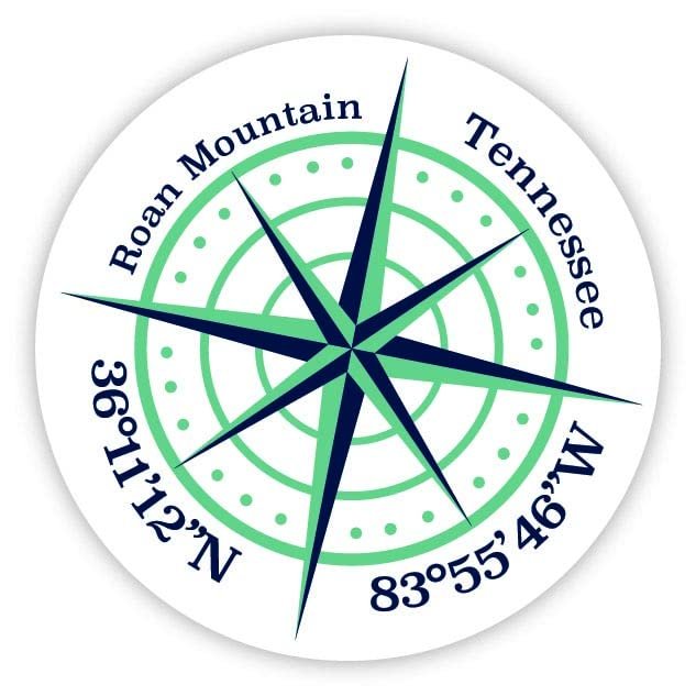 Roan Mountain Tennessee 4-Inch Vinyl Decal Sticker Latitude Longitude Compass Design