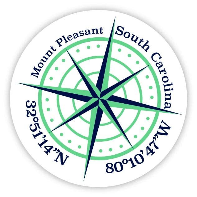 Mount Pleasant South Carolina 2-Inch Vinyl Decal Sticker Latitude Longitude Compass Design
