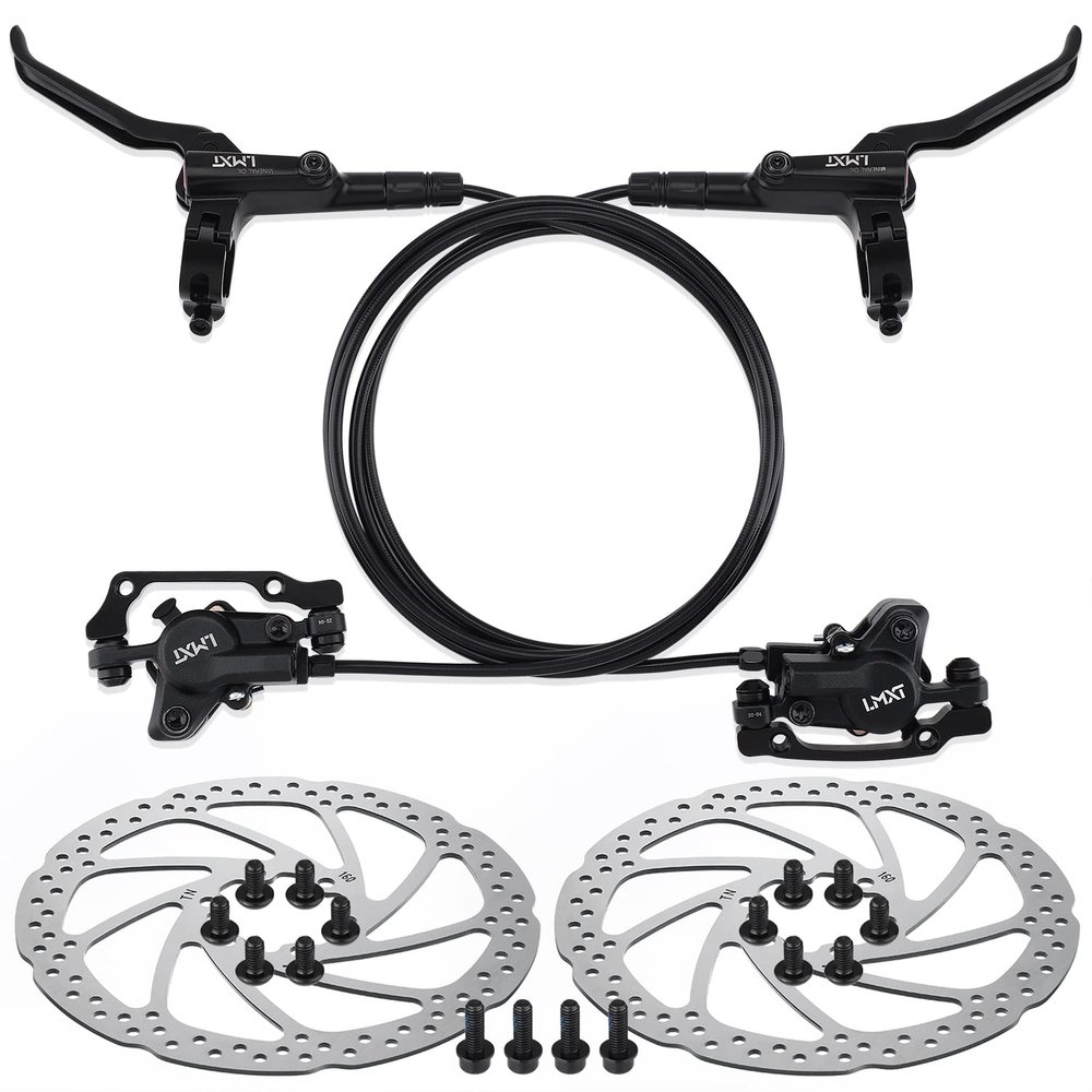 TOBWOLF 1 Pair MTB Disc Brake Set, Hydraulic Disc Brake Kit with 160mm Rotors, Left Front 81cm & Right Rear 147cm, Aluminum Oil Pressure Calipers Levers for Mountain Bike E-Bike Fat Bike Road Bike