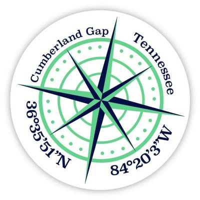 Cumberland Gap Tennessee 2-Inch Vinyl Decal Sticker Latitude Longitude Compass Design
