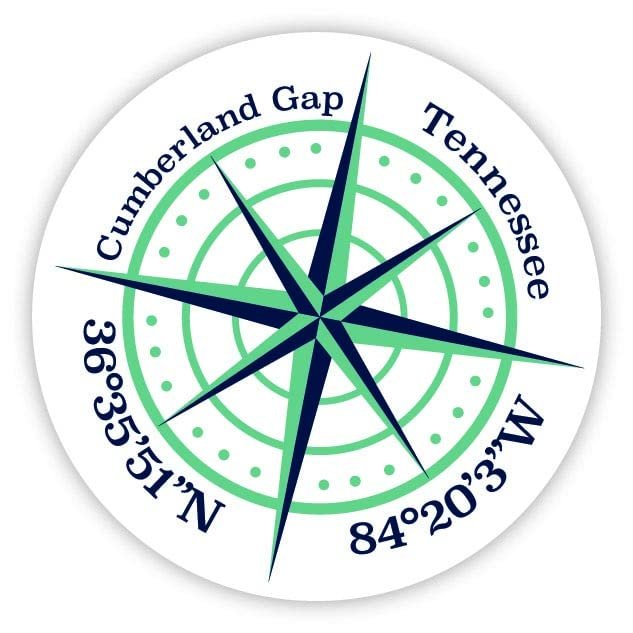 Cumberland Gap Tennessee 2-Inch Vinyl Decal Sticker Latitude Longitude Compass Design