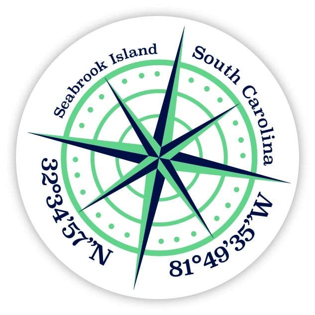 Seabrook Island South Carolina 2-Inch Vinyl Decal Sticker Latitude Longitude Compass Design