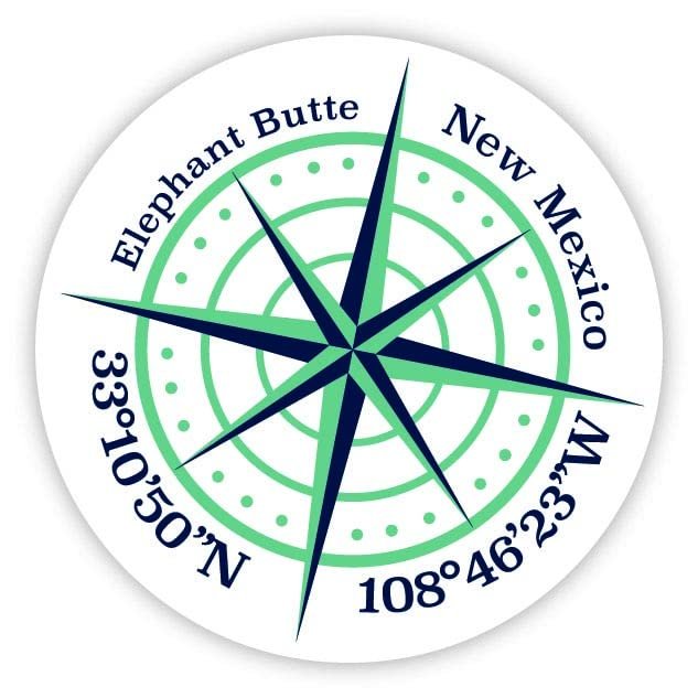 Elephant Butte New Mexico 2-Inch Vinyl Decal Sticker Latitude Longitude Compass Design
