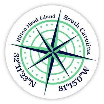 Hilton Head Island South Carolina 2-Inch Vinyl Decal Sticker Latitude Longitude Compass Design
