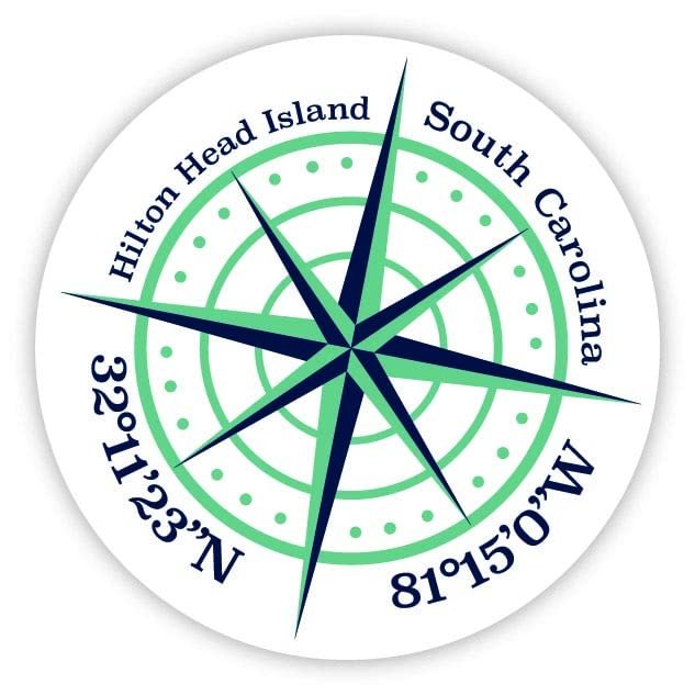 Hilton Head Island South Carolina 2-Inch Vinyl Decal Sticker Latitude Longitude Compass Design