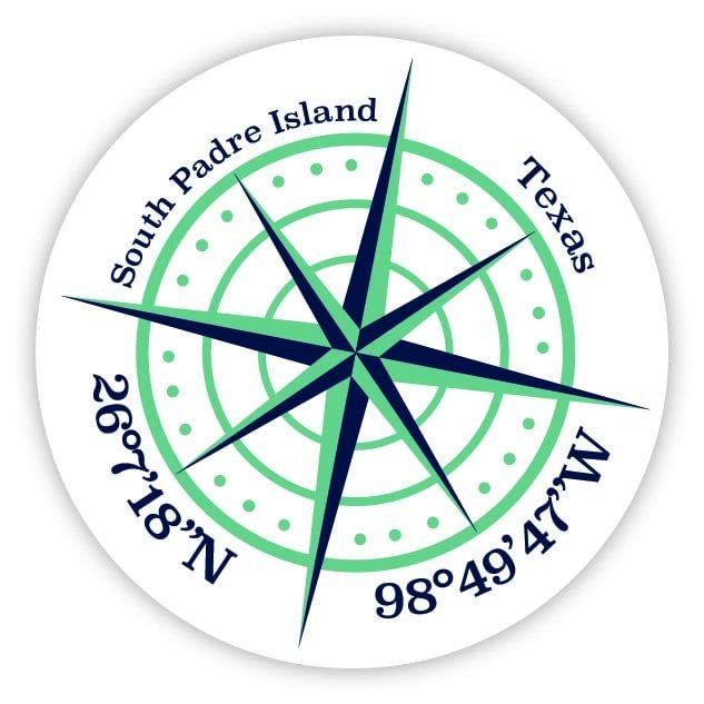 South Padre Island Texas 4-Inch Vinyl Decal Sticker Latitude Longitude Compass Design