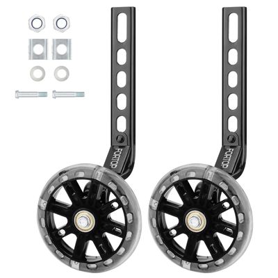 FORTOP Bike Training Wheels, Pair of Heavy Duty Rear with Stabilizers Mounted Kit for Kids Boy Girls Bikes of Single Speed Bicycle with 12 14 16 18 20 Inch (Black, 12IN-20IN)