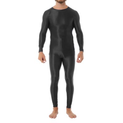 Jhaoyu Men 2 Piece Workout Set Compression Crew Neck Long Sleeve Shirt with Pants Sports Tight Base Layer Top Black Large