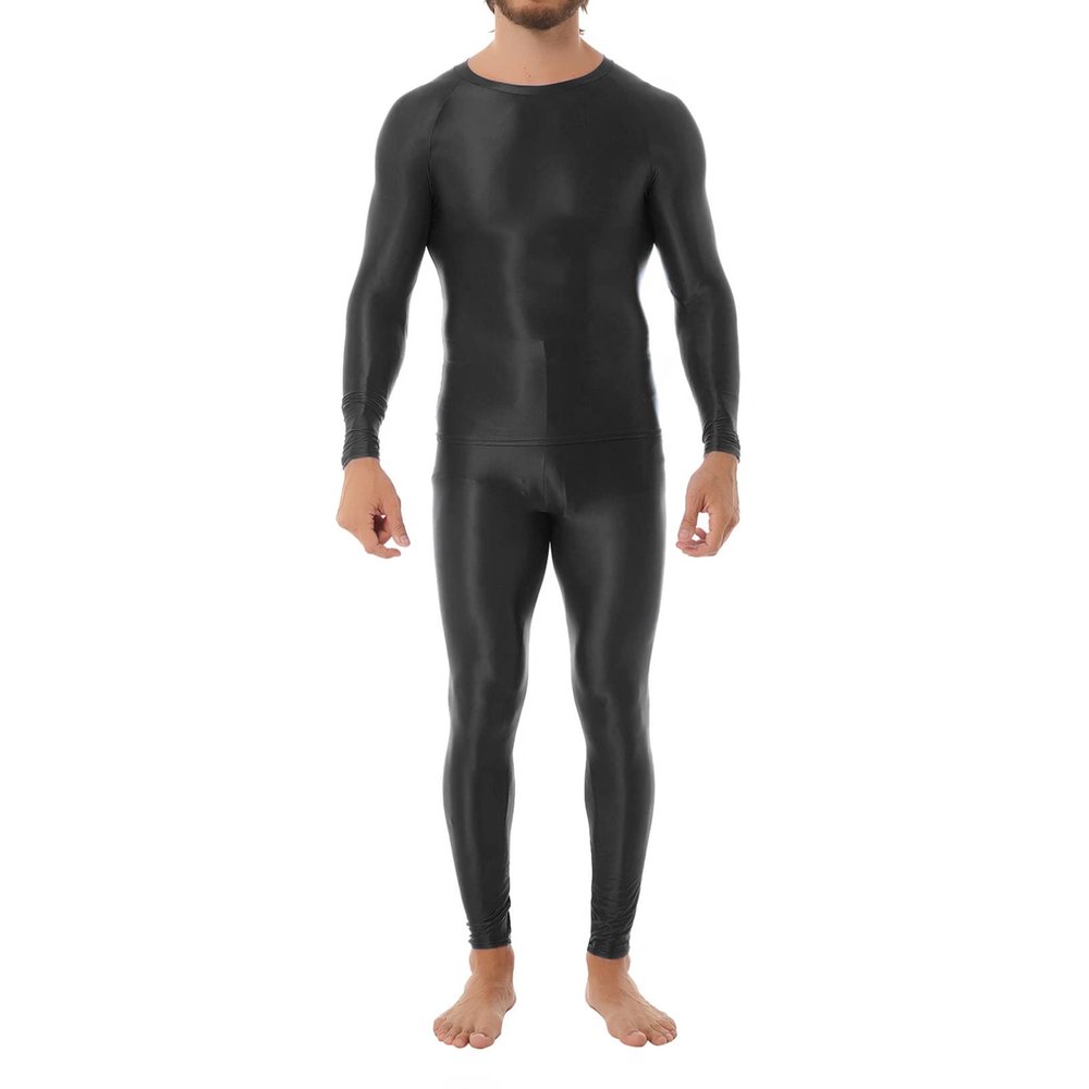 Jhaoyu Men 2 Piece Workout Set Compression Crew Neck Long Sleeve Shirt with Pants Sports Tight Base Layer Top Black Large