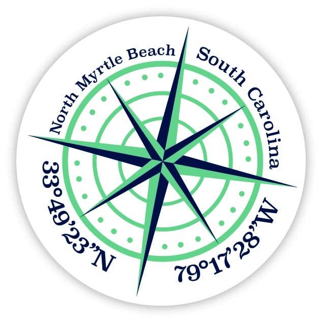 North Myrtle Beach South Carolina 2-Inch Vinyl Decal Sticker Latitude Longitude Compass Design
