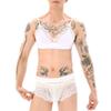 ABAFIP Men Sissy Underwear Floral Lace Bra Bikini Panties Bowknot Stockings 3 Piece Nightwear Sleepwear set White 3X-Large view 2