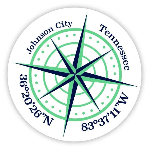 Johnson City Tennessee 2-Inch Vinyl Decal Sticker Latitude Longitude Compass Design