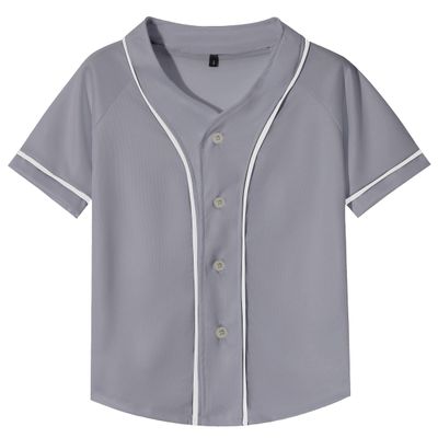 Yuji Itadori Kids Baseball Jersey Button Boys Short Sleeve T Shirts Hip Hop Fashion Casual Sports Solid Color Shirt (Gray,8 Years)