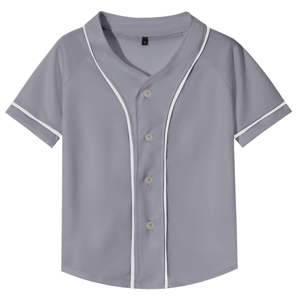 Yuji Itadori Kids Baseball Jersey Button Boys Short Sleeve T Shirts Hip Hop Fashion Casual Sports Solid Color Shirt (Gray,8 Years)