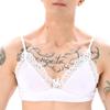 ABAFIP Men Sissy Underwear Floral Lace Bra Bikini Panties Bowknot Stockings 3 Piece Nightwear Sleepwear set White Large view 4