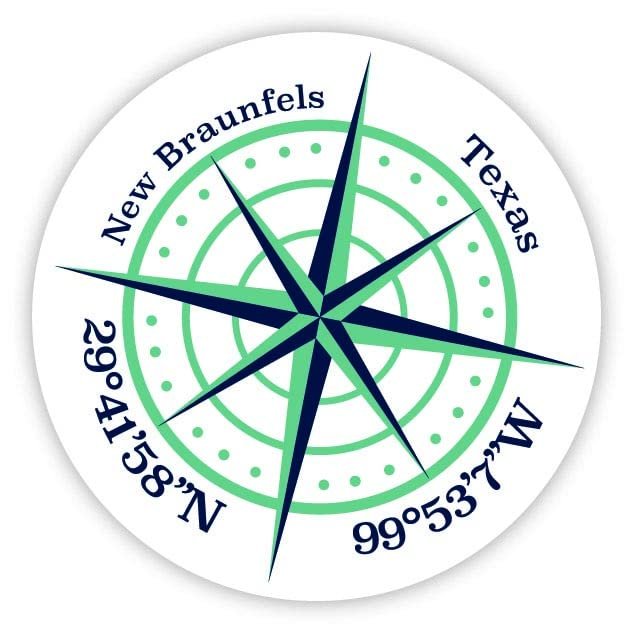 New Braunfels Texas 4-Inch Vinyl Decal Sticker Latitude Longitude Compass Design