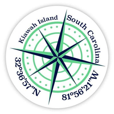 Kiawah Island South Carolina 2-Inch Vinyl Decal Sticker Latitude Longitude Compass Design