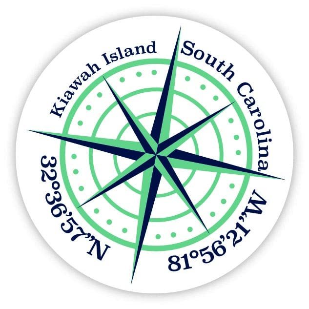 Kiawah Island South Carolina 2-Inch Vinyl Decal Sticker Latitude Longitude Compass Design