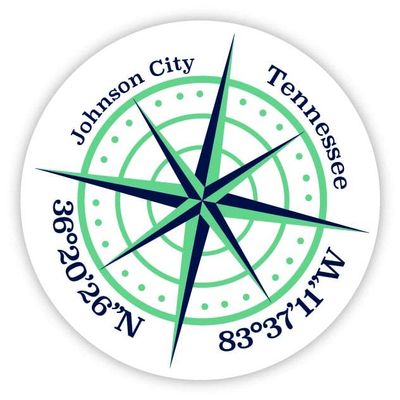 Johnson City Tennessee 4-Inch Vinyl Decal Sticker Latitude Longitude Compass Design