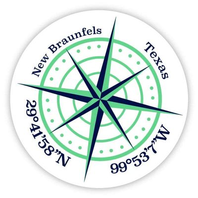 New Braunfels Texas 2-Inch Vinyl Decal Sticker Latitude Longitude Compass Design