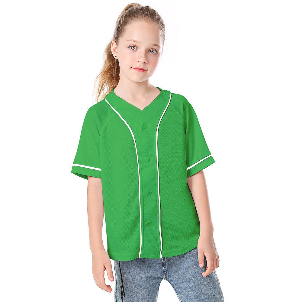 Icibgds Kids Baseball Jersey Button Boys T-Shirt Trendy Hip Hop Girls Black and White Short Sleeve Tshirt (Green, 14 Years)